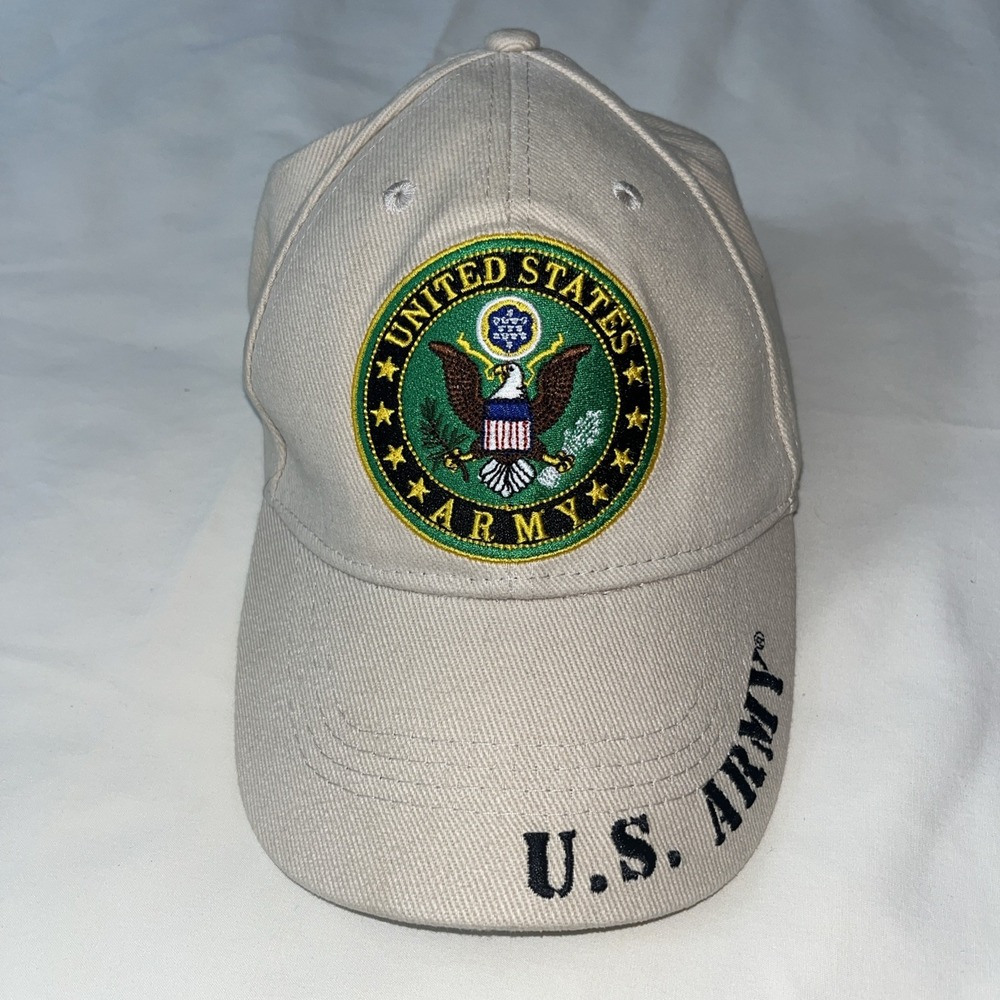 New United States Army Hat Baseball Cap Style Tan With Eagle Embroidered Seal